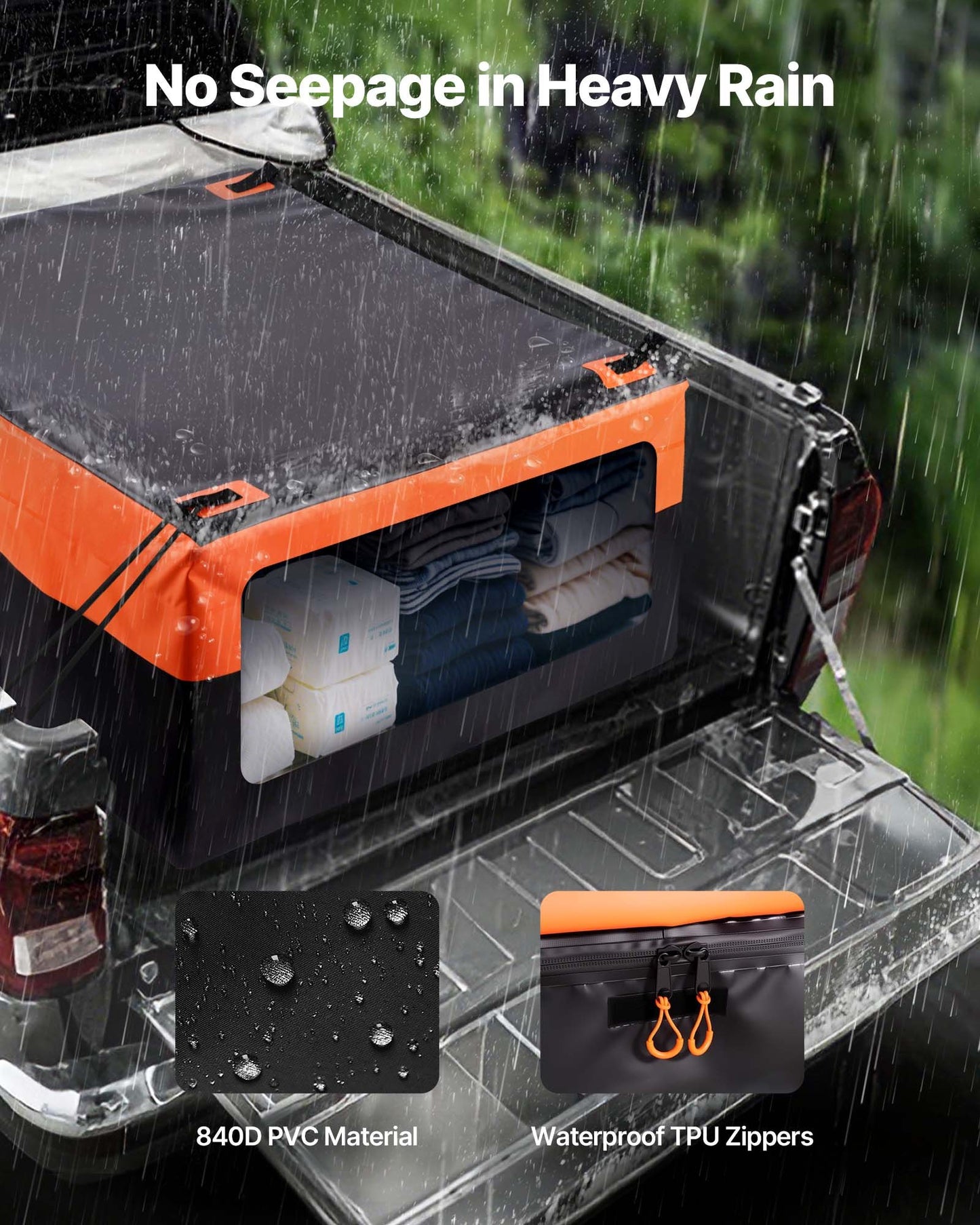 Lastväska för lastbilsflak, vattentät 840D PVC, 51,18 x 40,16 x 21,85 tum (26 kubikfot), kraftig lastväska för lastbilsflak med 4 gummisnören med krokar, passar en mängd olika SUV:ar och pickupbilar