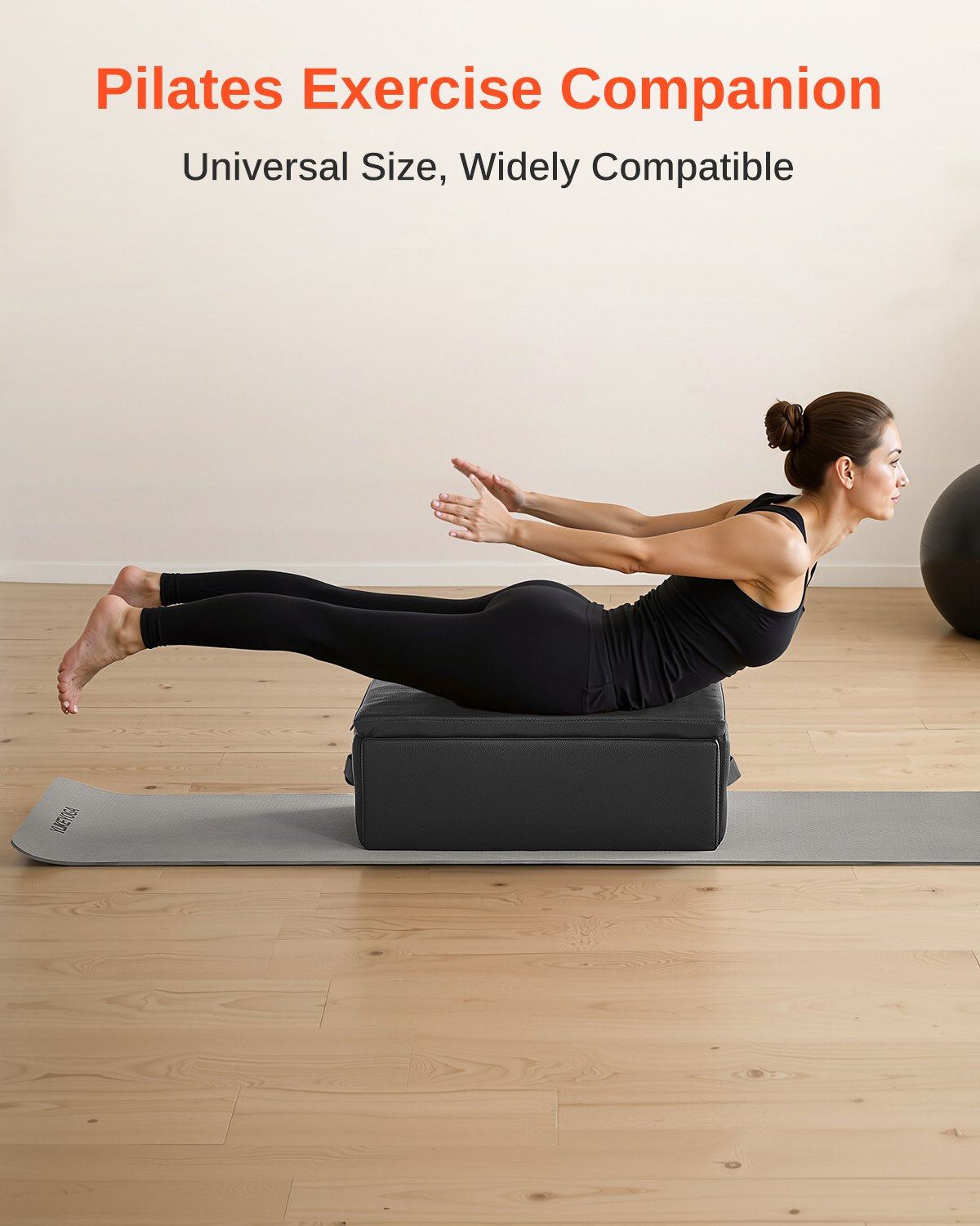 Pilateslåda för Reformer, 25x17x9 tum Pilates Reformers sittlåda för övningar, premium PU- och träpilatesutrustningstillbehör, förbättrar styrka, balans, rörelseomfång för hemmagym, svart