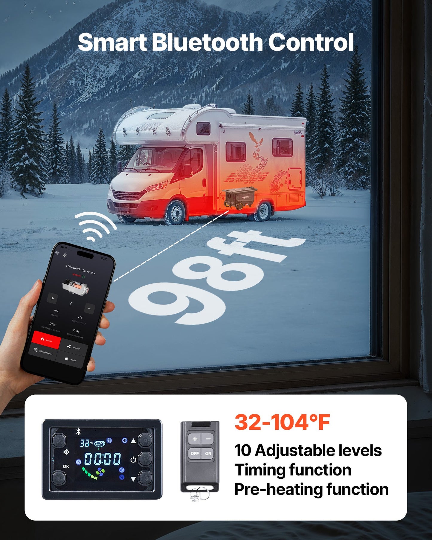 Dieselvärmare, 8KW, DC 12V/24V, allt-i-ett bärbar dieselluftvärmare med Bluetooth-appkontroll, fjärrkontroll och LCD-skärm, vagnsdesign, 5 liters bränsletank för lastbilar, skåpbilar, husbilar, husbilar