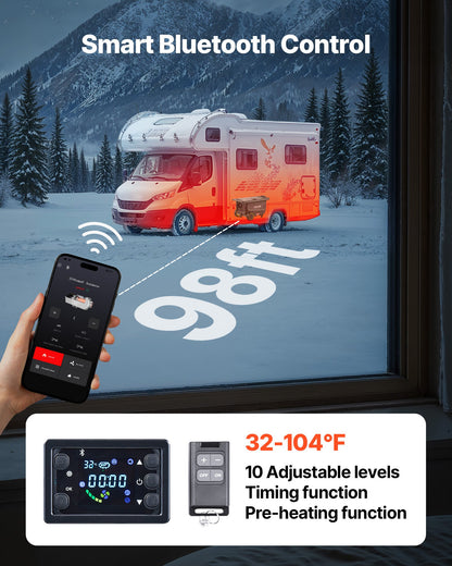 Dieselvärmare, 8KW, DC 12V/24V, allt-i-ett bärbar dieselluftvärmare med Bluetooth-appkontroll, fjärrkontroll och LCD-skärm, vagnsdesign, 5 liters bränsletank för lastbilar, skåpbilar, husbilar, husbilar