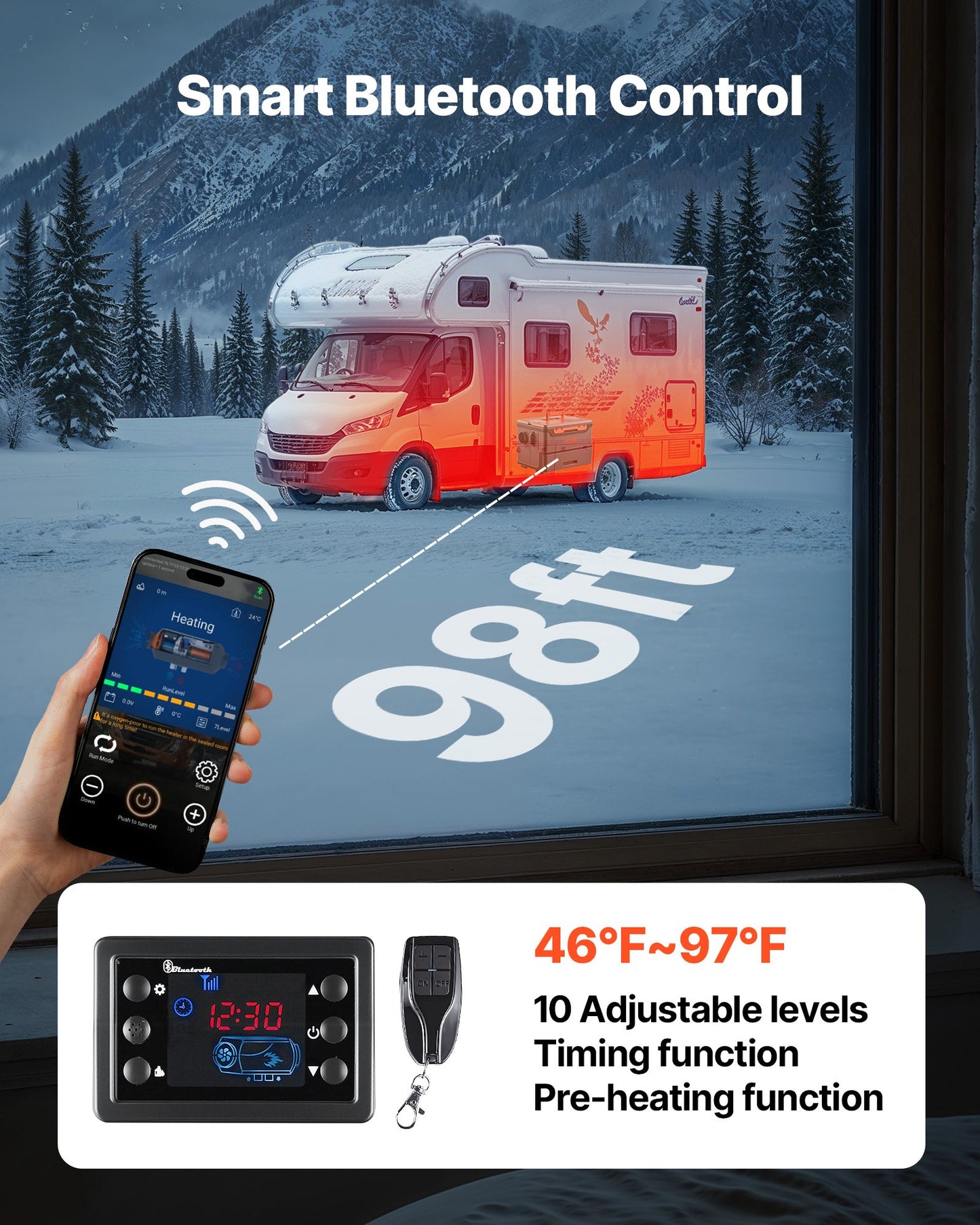 Dieselvärmare, 8 kW, DC 12 V/24 V, allt-i-ett bärbar dieselluftvärmare med Bluetooth-appkontroll, fjärrkontroll och LCD-skärm, 5 liters bränsletank för lastbilar, skåpbilar, husbilar, husbilar och garage