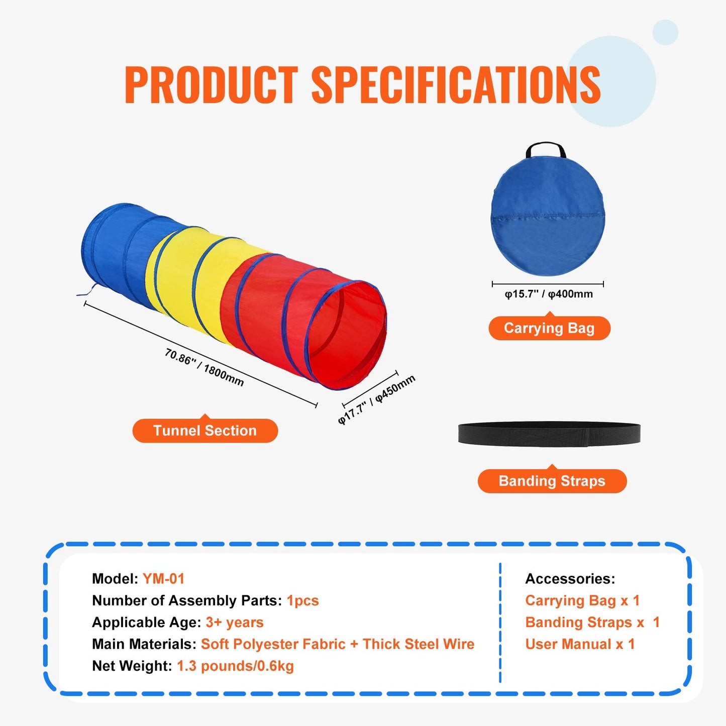 Barnlekstunneltält för småbarn, färgglad kryptunnelleksak för baby eller husdjur, hopfällbar present till pojke och flicka, inomhus- och utomhusspel, röd/gul/blå, flerfärgad