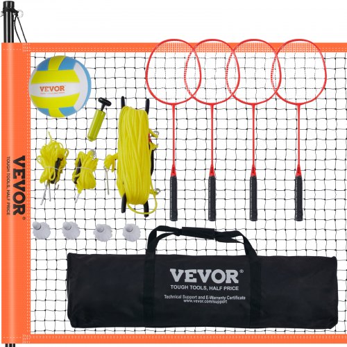 Volleyboll- och badmintonset, bärbart badmintonnät för utomhusbruk, justerbara stålstänger, professionellt kombinationsset med PVC-volleyboll, pump, bärväska, enkel installation för gräsmattan på stranden
