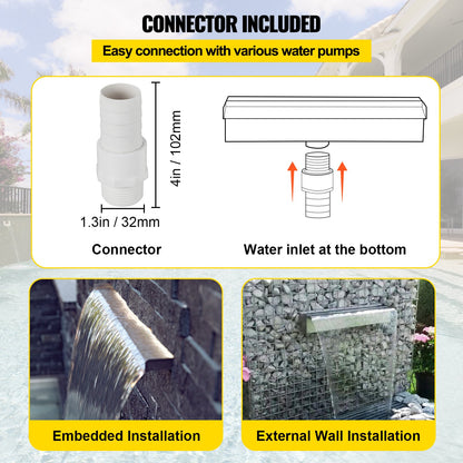 30 cm x 11,4 cm x 7,9 cm Dekorativ vattenfallsfontän i rostfritt stål för trädgårdsdamm inomhus och utomhus