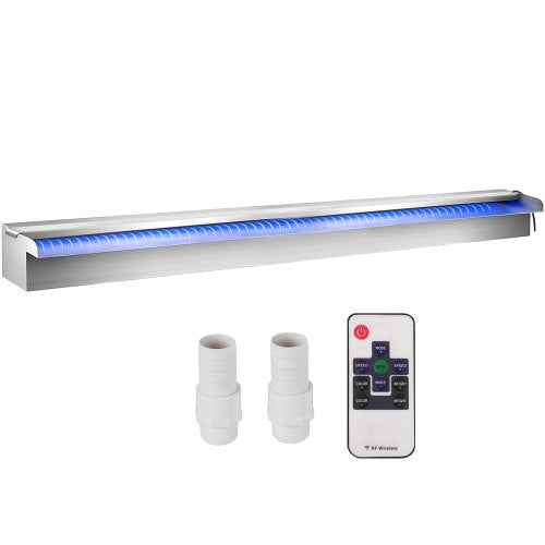 89,5 x 11,5 x 8,6 cm Dekorativ vattenfallsfontän i rostfritt stål med LED-ljusremsa för trädgårdsdamm inomhus och utomhus