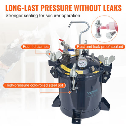 Tryckbehållare för sprayfärg, 10 l/2,5 gallon luftbehållare för färg, metallställ och läckagereparationsfog för industri, heminredning, arkitektur, konstruktion, fordonsmålning, max 70 psi