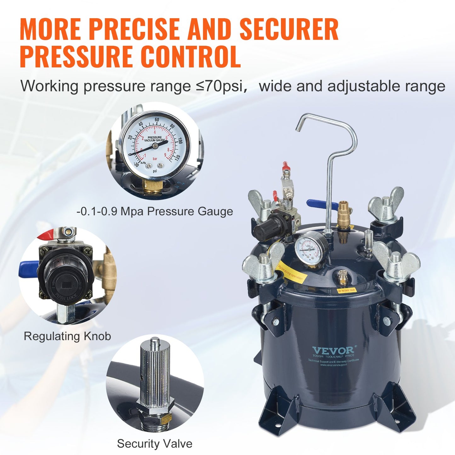 Tryckbehållare för sprayfärg, 10 l/2,5 gallon luftbehållare för färg, metallställ och läckagereparationsfog för industri, heminredning, arkitektur, konstruktion, fordonsmålning, max 70 psi
