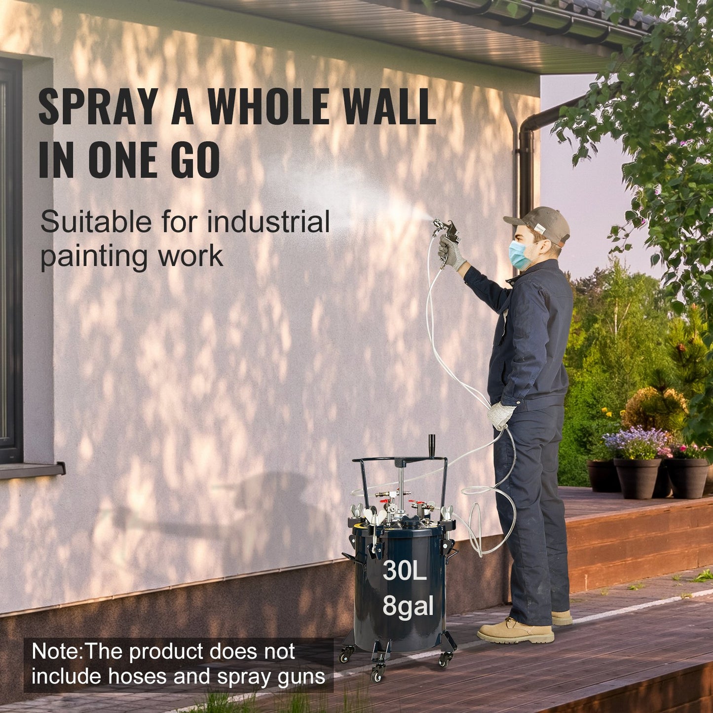 Tryckbehållare för sprayfärg, 30L/8gal luftfärgsbehållare med manuell omrörare, läckagereparationstätningsmedel för industri, heminredning, arkitektur, konstruktion, fordonsmålning, max 70PSI