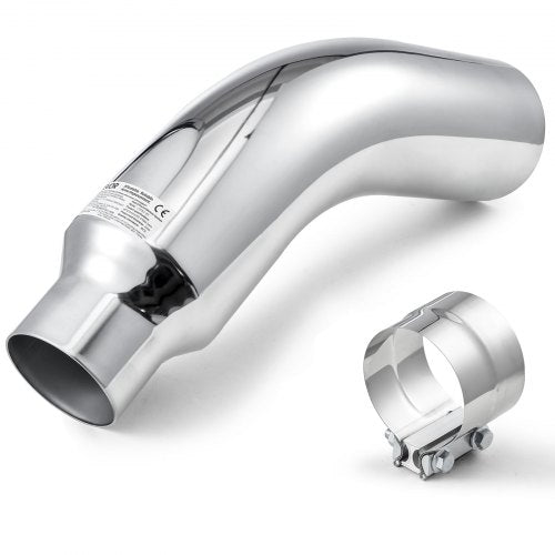 Elbow Exhaust Tip, 101.6mm Inlet, 152.4mm Outlet, 584mm Overall Length, Chrome Turn Down Exhaust Tip with Clamp for Truck/Sedan/Sports Car/SUV, Chrome Structure for High Temperature Resistance