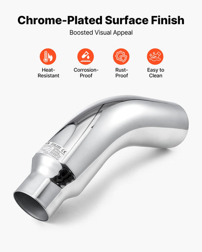 Elbow Exhaust Tip, 101.6mm Inlet, 152.4mm Outlet, 584mm Overall Length, Chrome Turn Down Exhaust Tip with Clamp for Truck/Sedan/Sports Car/SUV, Chrome Structure for High Temperature Resistance