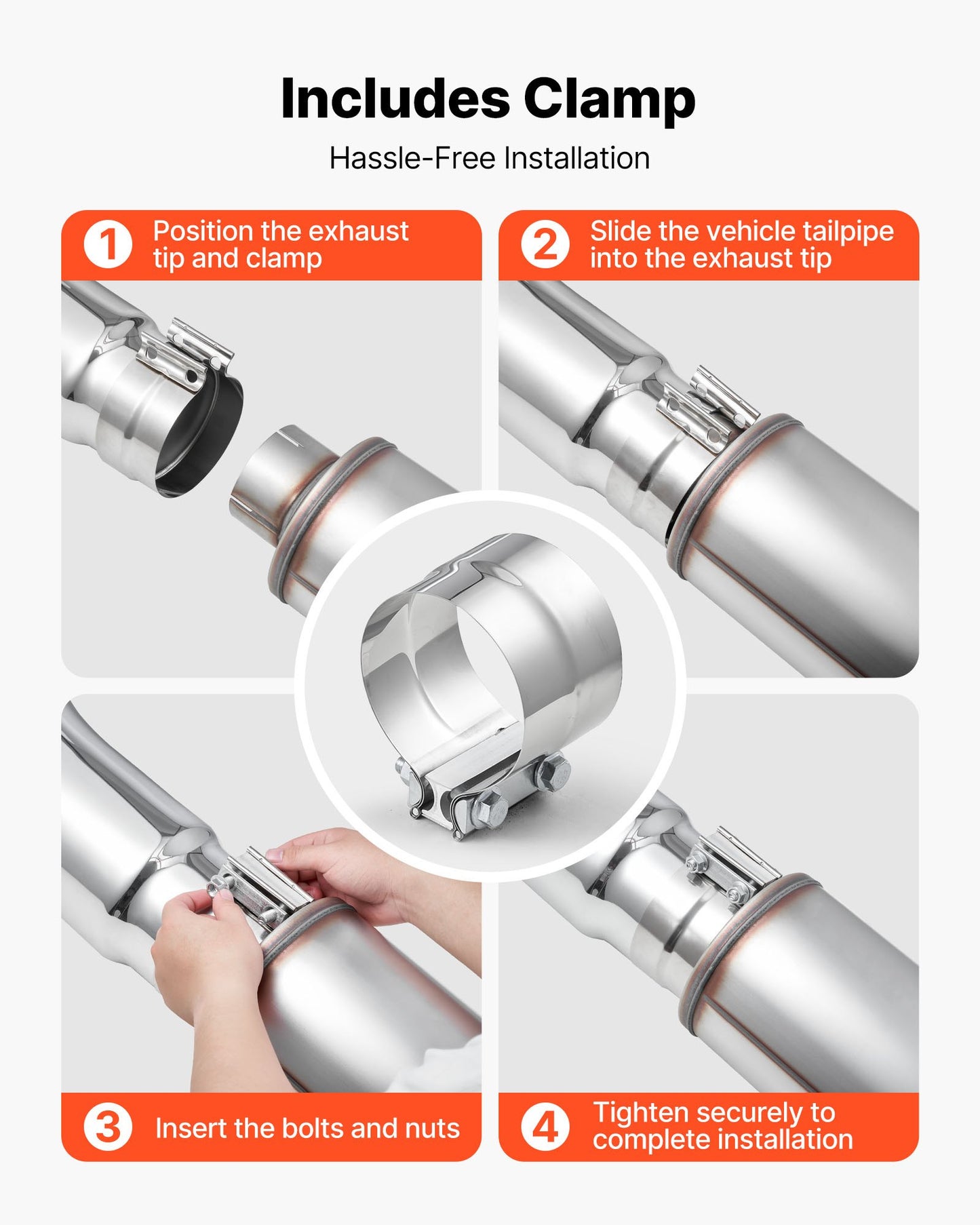 Elbow Exhaust Tip, 101.6mm Inlet, 152.4mm Outlet, 584mm Overall Length, Chrome Turn Down Exhaust Tip with Clamp for Truck/Sedan/Sports Car/SUV, Chrome Structure for High Temperature Resistance