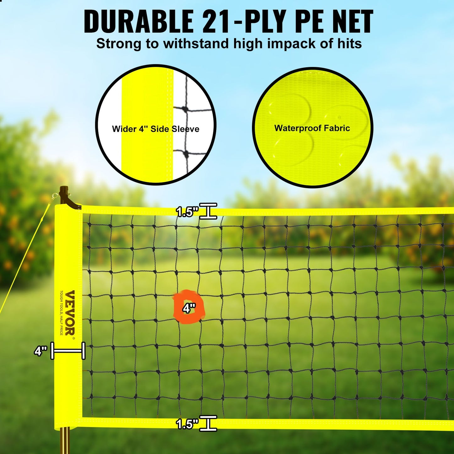 Bärbart volleybollnätssystem för utomhusbruk, justerbara stålstänger, professionellt volleybollset med PVC-volleyboll, pump, bärväska, kraftigt volleybollnät för trädgård, strand, gräsmatta