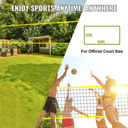 Bärbart volleybollnätssystem för utomhusbruk, justerbara stålstänger, professionellt volleybollset med PVC-volleyboll, pump, bärväska, kraftigt volleybollnät för trädgård, strand, gräsmatta