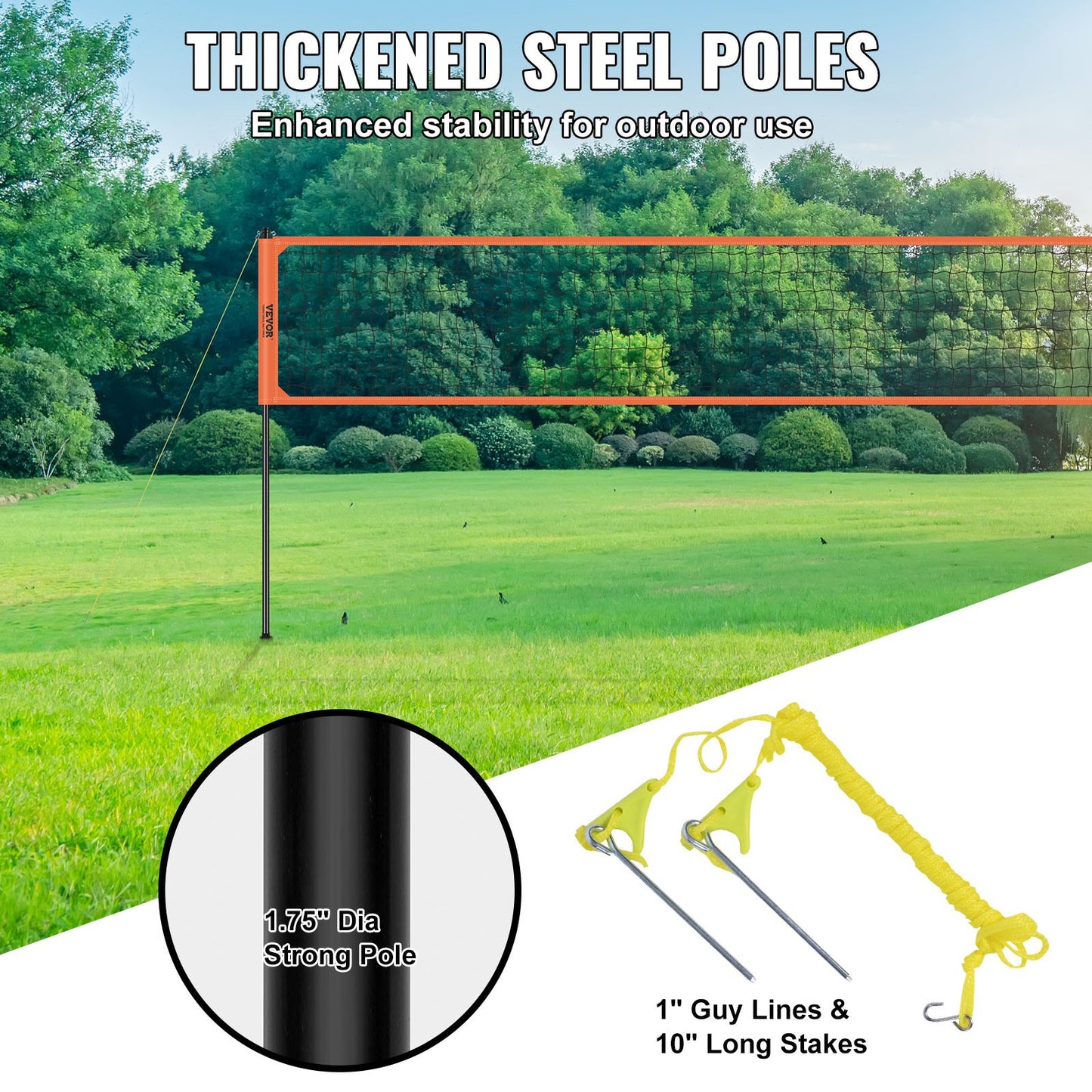 Bärbart volleybollnätsystem för utomhusbruk, justerbara aluminiumstänger, professionellt volleybollset med PVC-volleyboll, pump, bärväska, kraftigt volleybollnät för trädgård, strand, gräsmatta