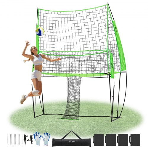 Volleybollträningsnätsystem, fritt höjdjusterbar träningsutrustning med bollretur, 8x11ft bärbar nätstation, enkel installation för bakgård inomhus utomhus servspikning förbättrar noggrannheten