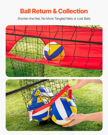 2-i-1 volleybollträningsnätsystem, fritt höjdjusterbar träningsutrustning med bollretur, bärbar nätstation, enkel installation för bakgård inomhus utomhus servspikning förbättrar noggrannheten
