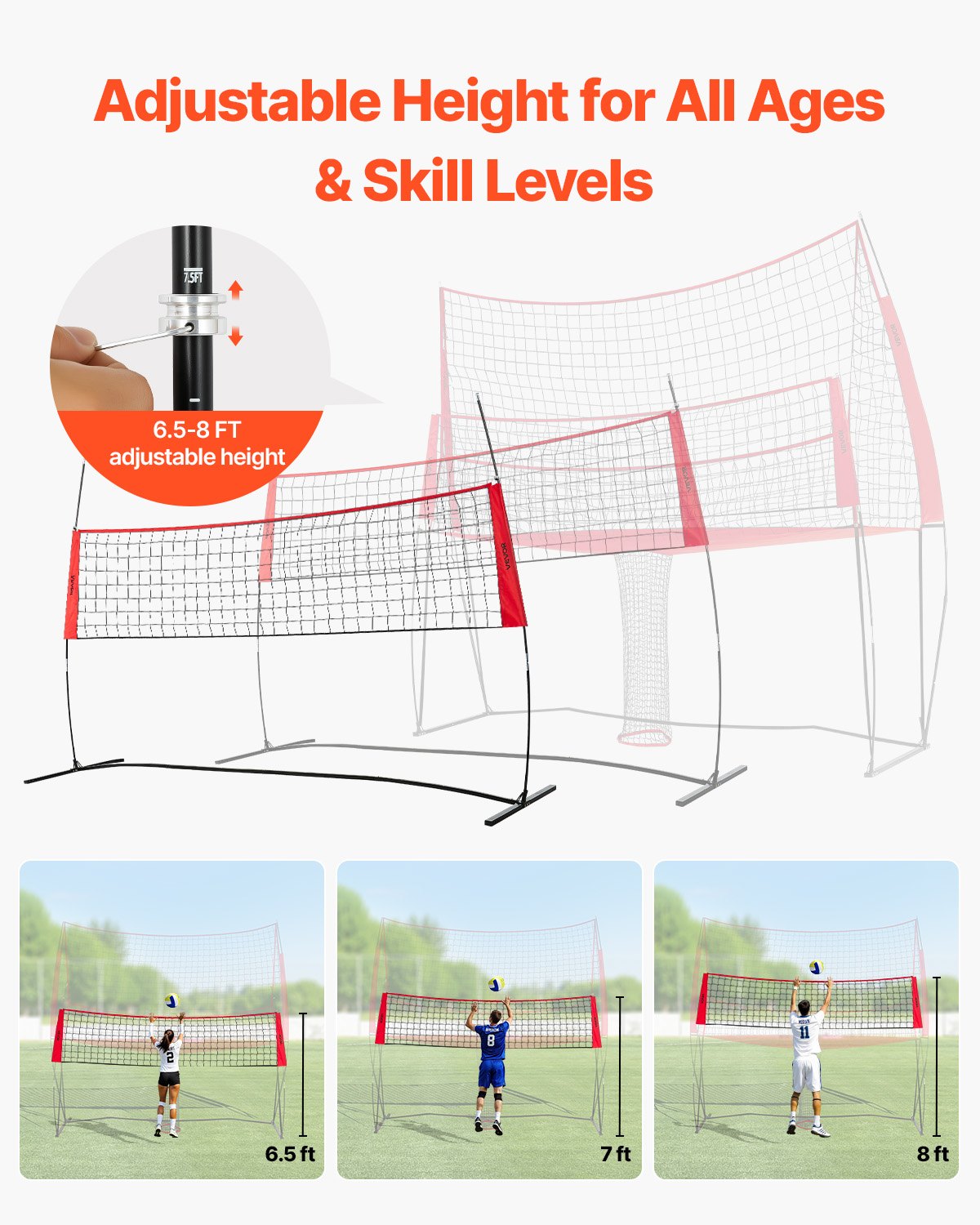 2-i-1 volleybollträningsnätsystem, fritt höjdjusterbar träningsutrustning med bollretur, bärbar nätstation, enkel installation för bakgård inomhus utomhus servspikning förbättrar noggrannheten