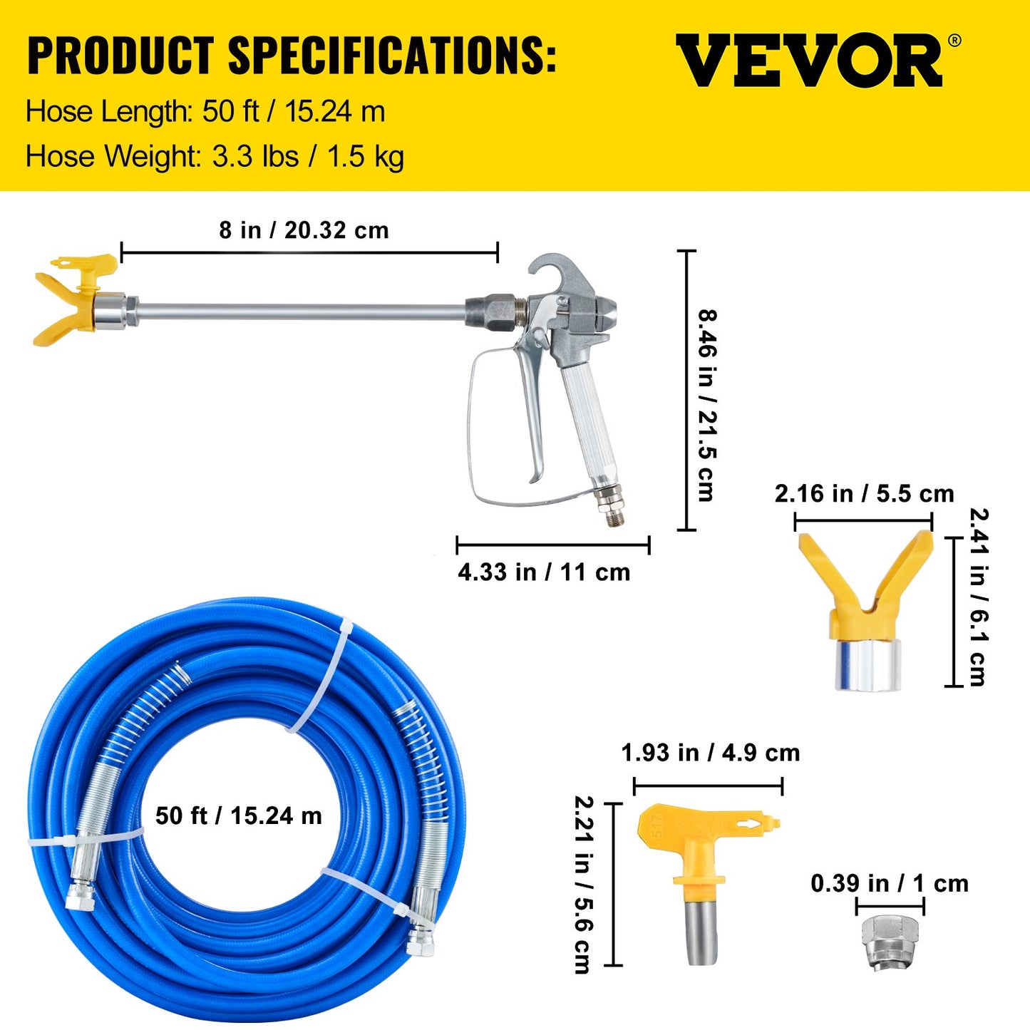 Högtryckssprutslangsats 15,24 m 6,4 mm svängkoppling 3600 psi med 517-munstycke