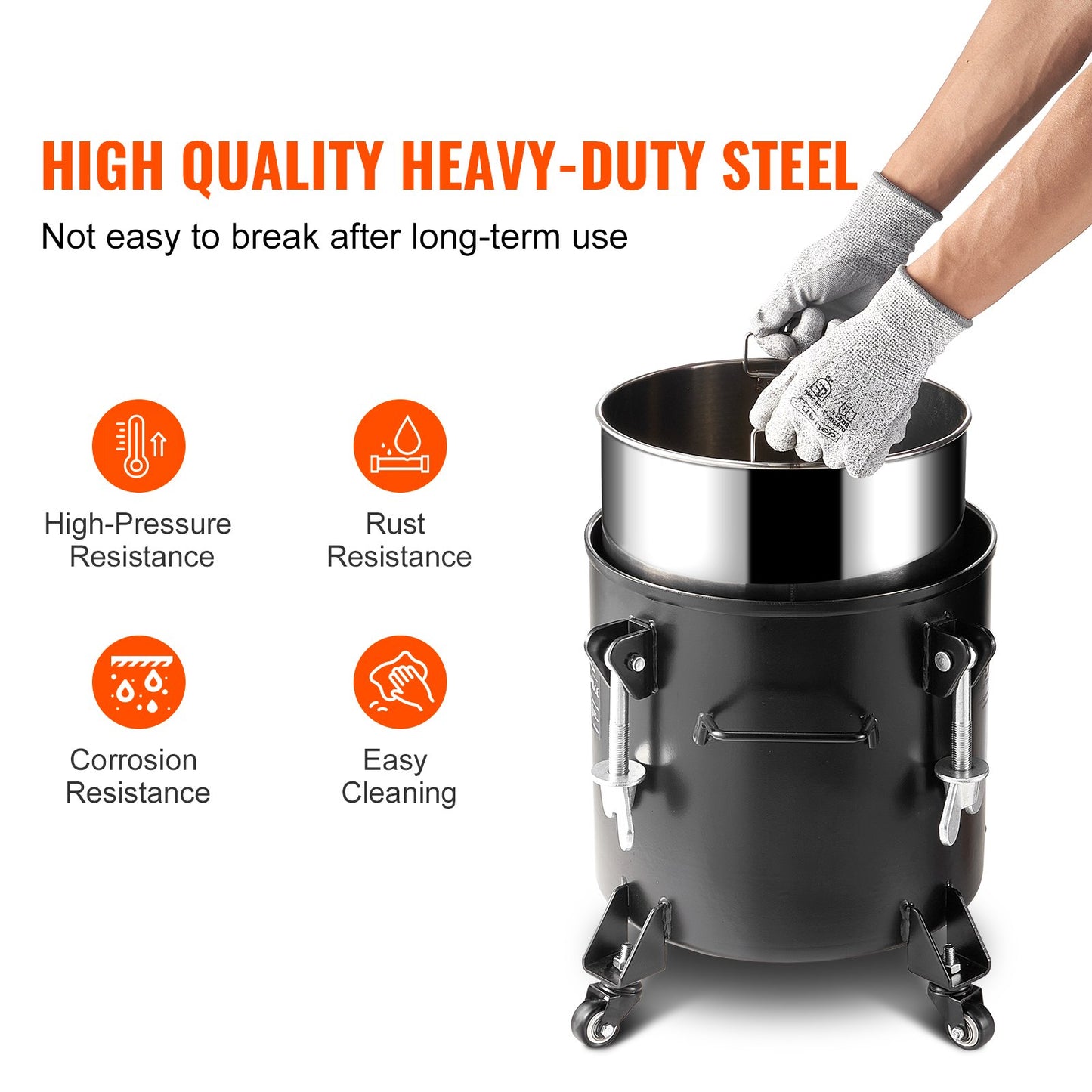 Tryckbehållare för sprayfärg, 20 l/5 gallon tryckbehållare, 70 psi justerbart tryck, tryckbehållare i stål med hjul och läckagereparationsmedel, för heminredning och industrimålning