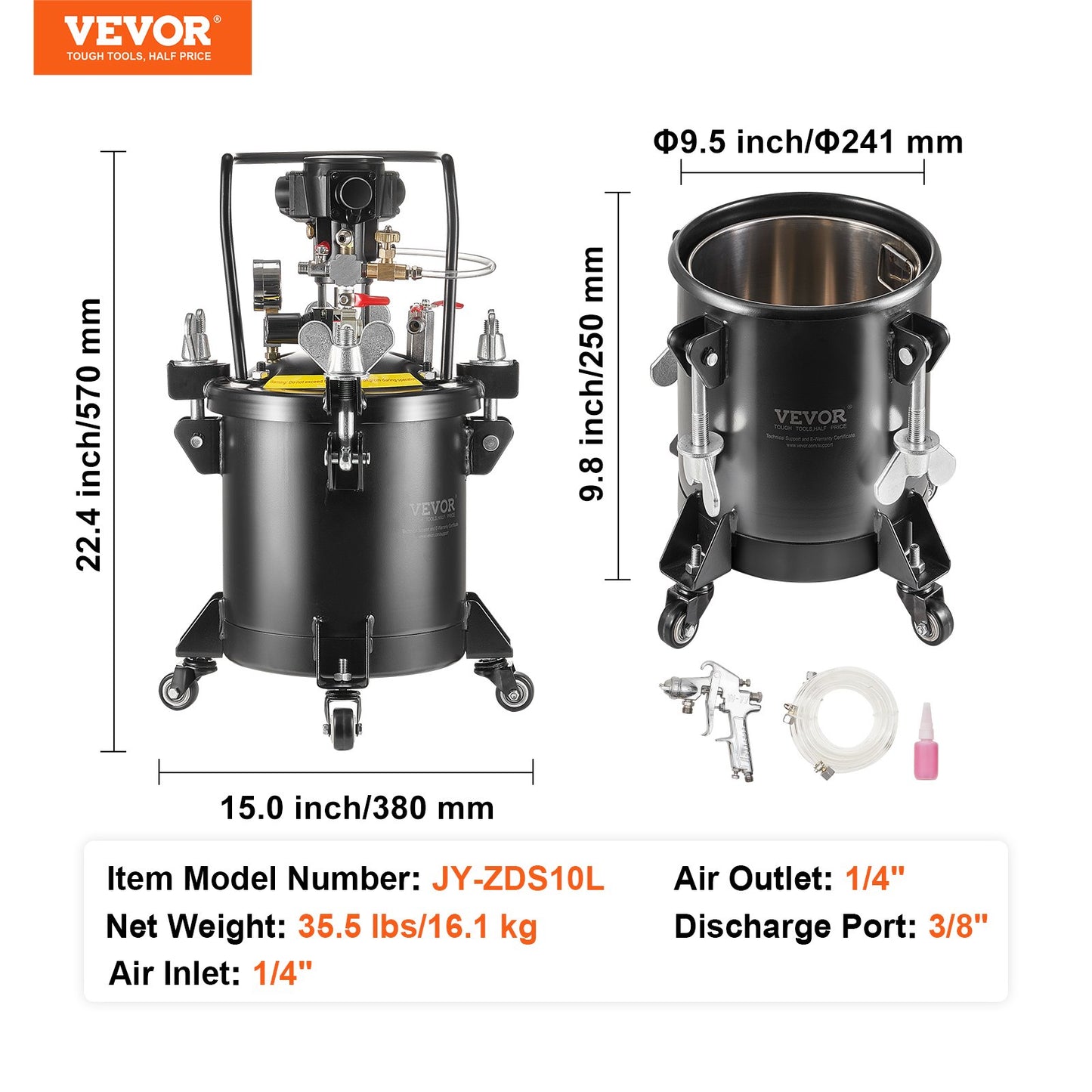 Tryckbehållare för sprayfärg, 10 l/2,5 gal helautomatisk omrörningstank, 70 psi justerbart tryck, tryckbehållare för färg med sprutpistol och slangar, för målning inom heminredning och industri