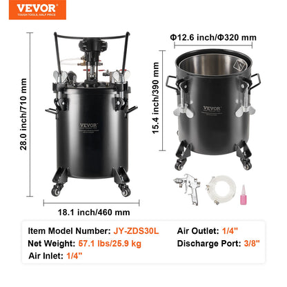 Tryckbehållare för sprayfärg, 30 l/7,5 gal helautomatisk omrörningstank, 70 psi justerbart tryck, tryckbehållare för färg med sprutpistol och slangar, för målning inom heminredning och industri