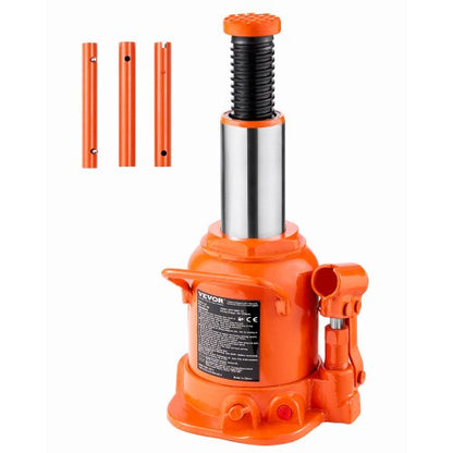 Hydraulisk flaskdomkraft, 20 ton/44092 lbs svetsad flaskdomkraft med lyftområde 6,69''-12,6'' och långt handtag i 3 sektioner, för bil, pickup, lastbil, husbil, bilreparationer, industriteknik
