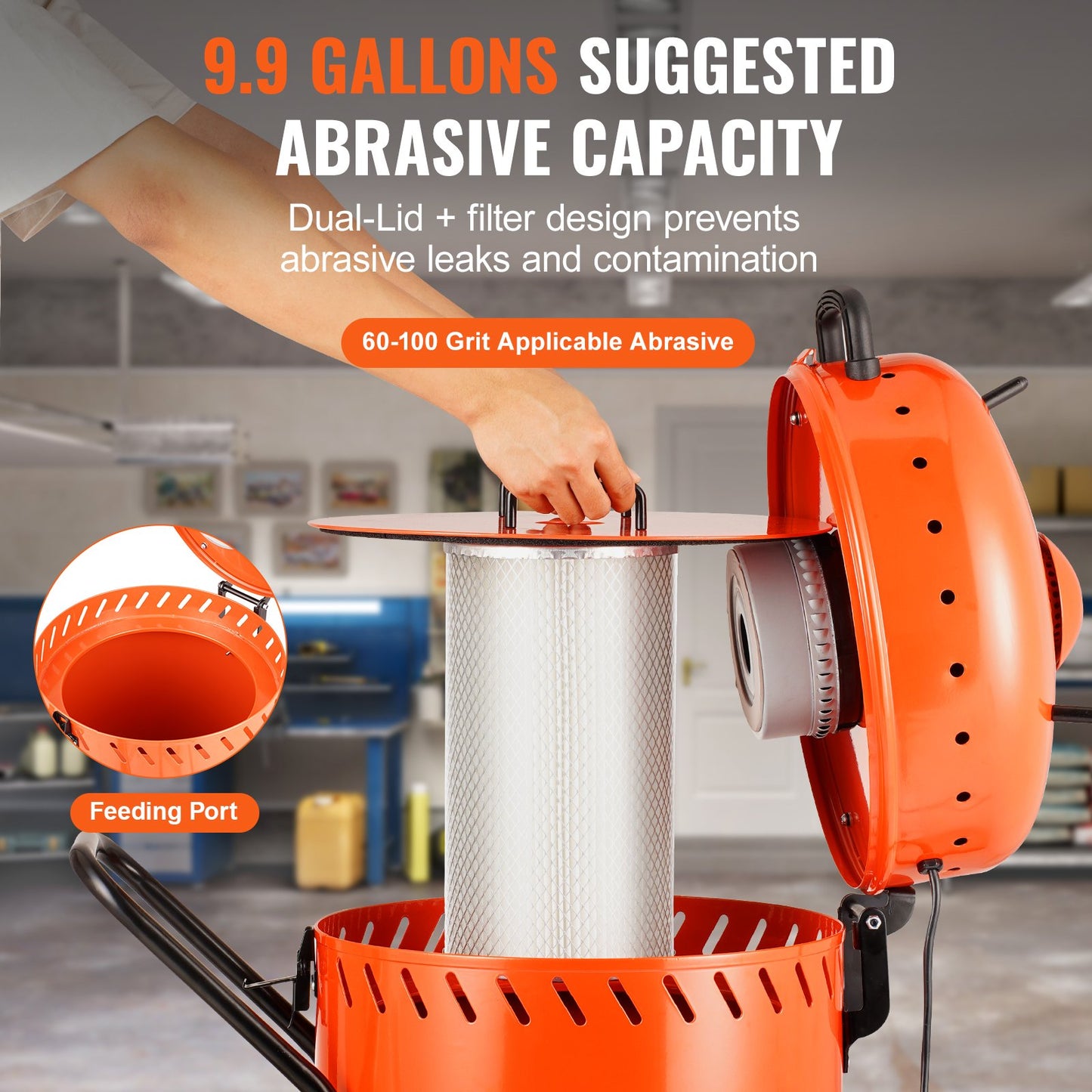 28 gallon vakuumsandbläster, dammfri sandbläster med inbyggt 1200W vakuumsystem för dammkontroll och återvinning av slipmedel, 60-110 PSI kraftig slipblästermaskin