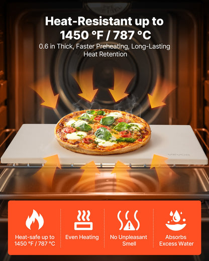 Pizzasten, 406 x 355 mm rektangulär pizzasten i kordierit, extra stor baksten med skrapa, 15 mm tjock värmebeständig kordierit, för köksugn, bakning av bröd och pizzor, grillning
