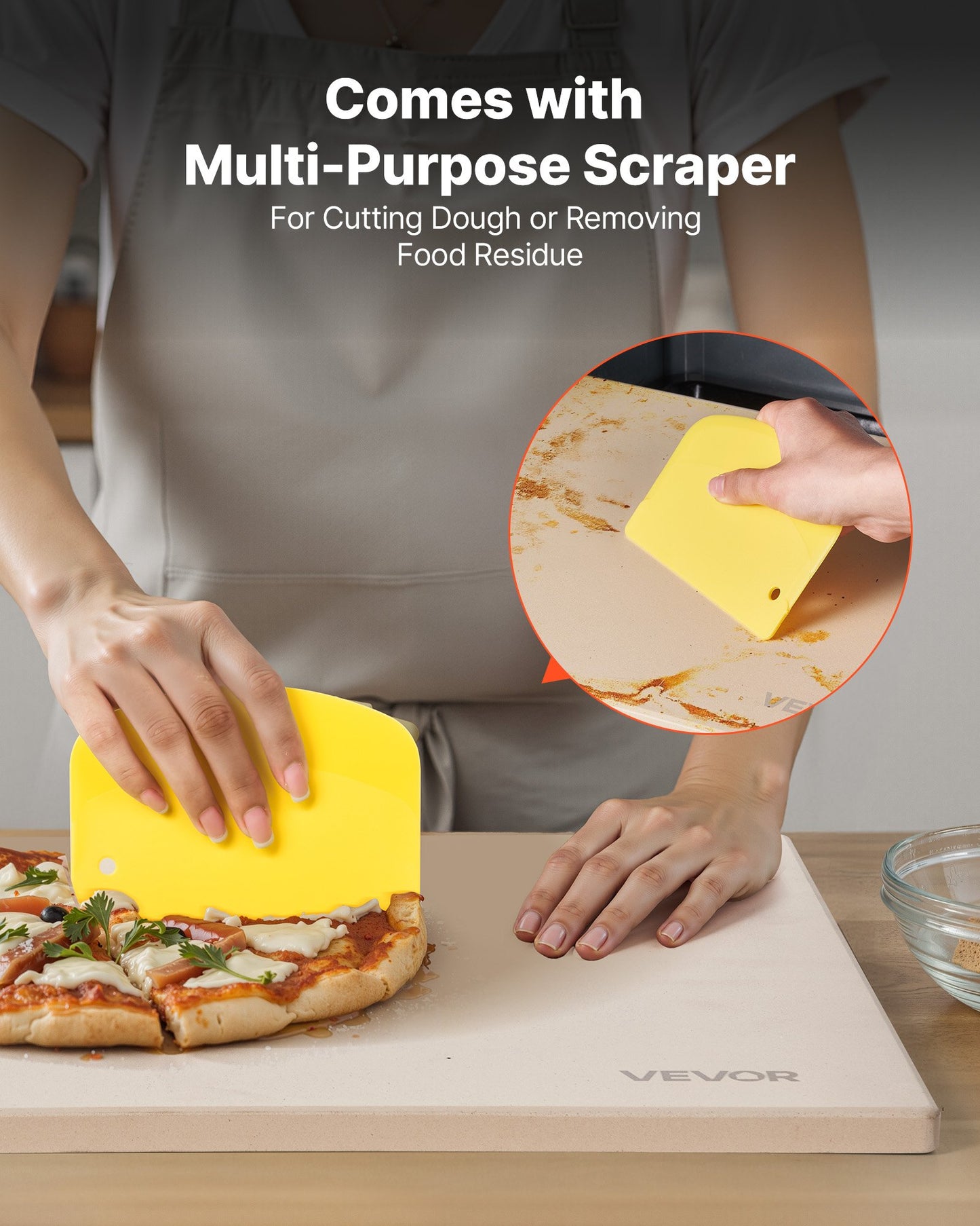 Pizzasten, 406 x 355 mm rektangulär pizzasten i kordierit, extra stor baksten med skrapa, 15 mm tjock värmebeständig kordierit, för köksugn, bakning av bröd och pizzor, grillning