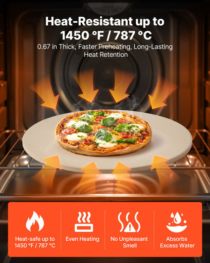 Pizzasten, 406 mm rund pizzasten i kordierit, extra stor baksten med hållbart stativ, 17 mm tjocklek, värmebeständig matlagningskordierit, för köksugn, pizzbakning, grillning