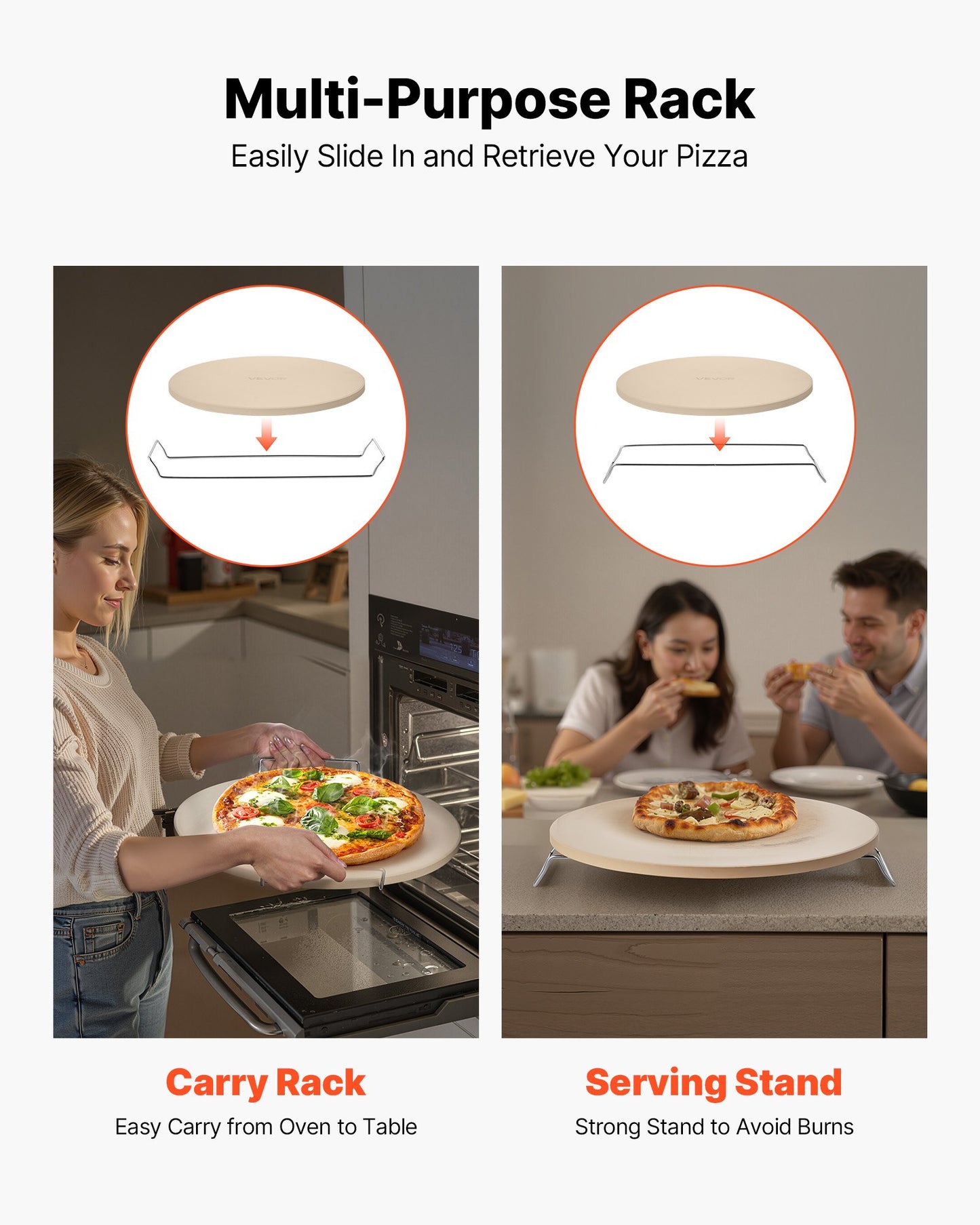 Pizzasten, 406 mm rund pizzasten i kordierit, extra stor baksten med hållbart stativ, 17 mm tjocklek, värmebeständig matlagningskordierit, för köksugn, pizzbakning, grillning