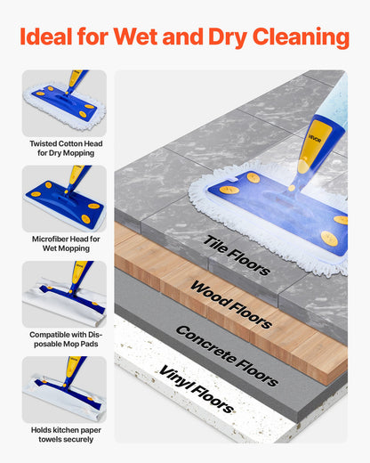 Spraymopp, med 3 tvättbara dynor för torr och våt golvrengöring och en 800 ml påfyllningsbar vattentank, våtmopp av mikrofiberdamm och torrmopp av tvinnad bomull, kommersiellt hemmabruk för kakel/vinyl/trägolv