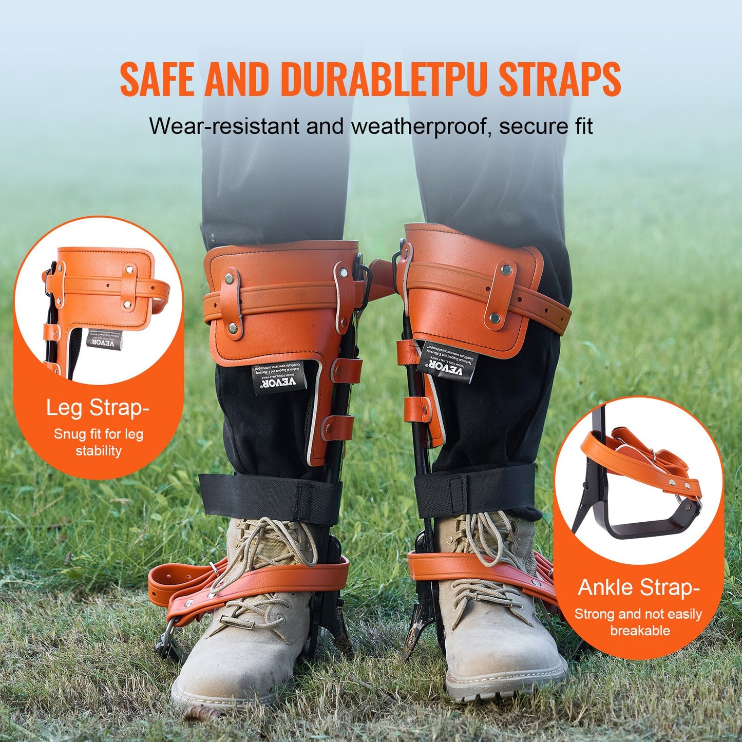 Tree Climbing Spikes, 1 Pair Alloy Steel Climbing Spurs, 350lbs Load Capacity Tree Climbing Gear with Straps and Spike Protectors, Arborist Equipment for Climbers, Hunting, Fruit Picking, Orange