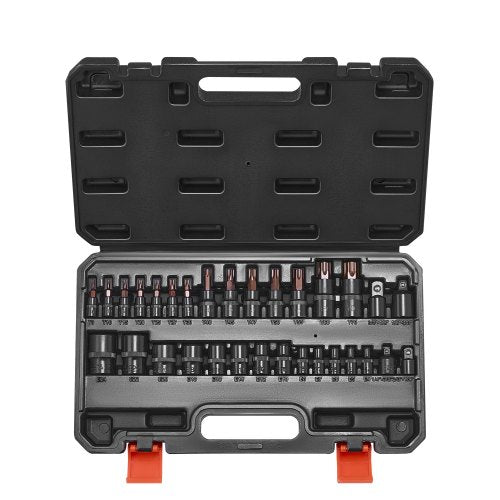 Torx-bitshylssats och utvändig Torx-hylsnyckelsats, 31-delars T8-T70 och E4-E24, S2-legerat stål och Cr-V-stål, 1/4 tum, 3/8 tum och 1/2 tums fattningar, med adapter och förbättrad förvaringsväska, för fordonsindustrin