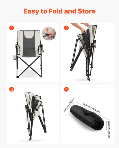 Hopfällbar campingstol, 3 vilpositioner, utomhus campingstol med hög rygg, 110 kg viktkapacitet, helt stoppade strandstolar med armstöd och nackstöd, bärbara trädgårdsstolar för sportresor