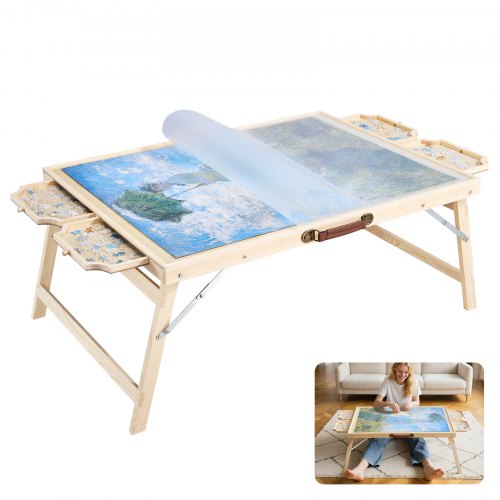 1500-bitars pusselbord med fällbara ben, 4 lådor och lock, 86x63 cm bärbar träplatta, pusseltillbehör för vuxna, pusselorganisatör och förvaringssystem, födelsedagspresent till mamma