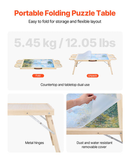 1500-bitars pusselbord med fällbara ben, 4 lådor och lock, 86x63 cm bärbar träplatta, pusseltillbehör för vuxna, pusselorganisatör och förvaringssystem, födelsedagspresent till mamma