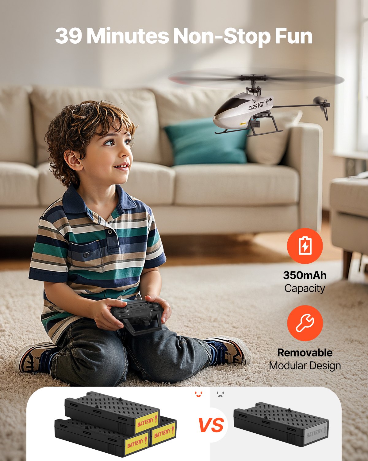 RC-helikopter, 2,4 GHz fjärrstyrd helikopter med en propeller och gyro, 4-kanaligt RC-flygplan för nybörjare, 39 minuters flygtid, start/landning med en knapp, leksaker för barn från 8 år