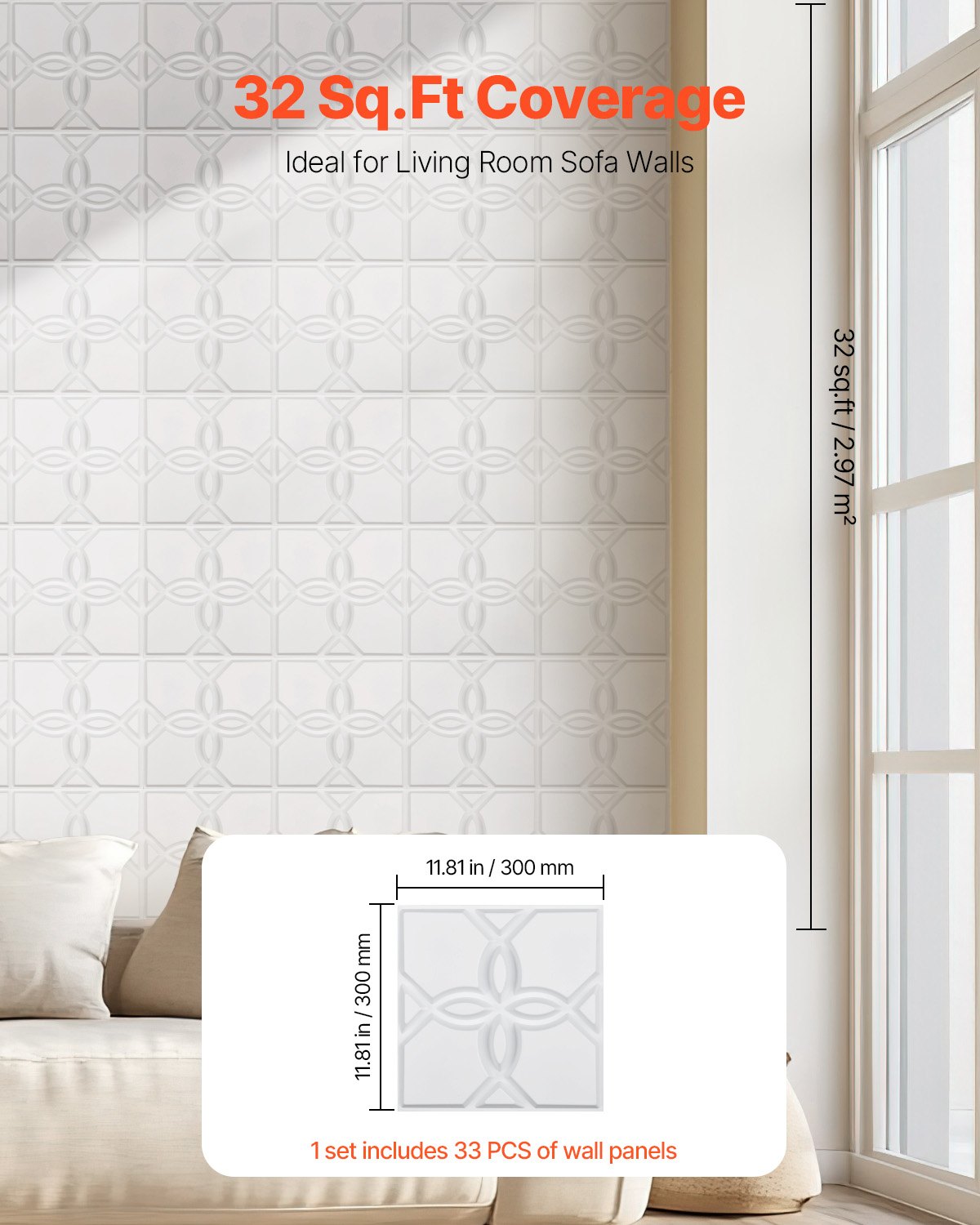 3D-väggpaneler, 33-pack 11,81 x 11,81 tum PVC modern konst minimalistisk blommig plattor, 32 kvm täckande accentväggpanel, inredning för tak, sovrum, vardagsrum och spelrum, mattvit