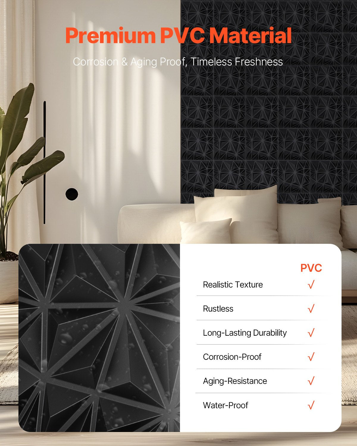 3D-väggpaneler, 33-pack 11,81 x 11,81 tum PVC modern konst minimalistisk diamantplattor, 32 kvm täckande accentväggpanel, inredning för tak, sovrum, vardagsrum och spelrum, mattsvart