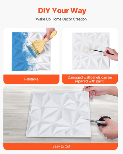 3D-väggpaneler, 33-pack 11,81 x 11,81 tum PVC modern konst minimalistisk diamantplattor, 32 kvm täckande accentväggpanel, inredning för tak, sovrum, vardagsrum och spelrum, mattvit