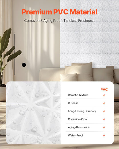 3D-väggpaneler, 33-pack 11,81 x 11,81 tum PVC modern konst minimalistisk diamantplattor, 32 kvm täckande accentväggpanel, inredning för tak, sovrum, vardagsrum och spelrum, mattvit