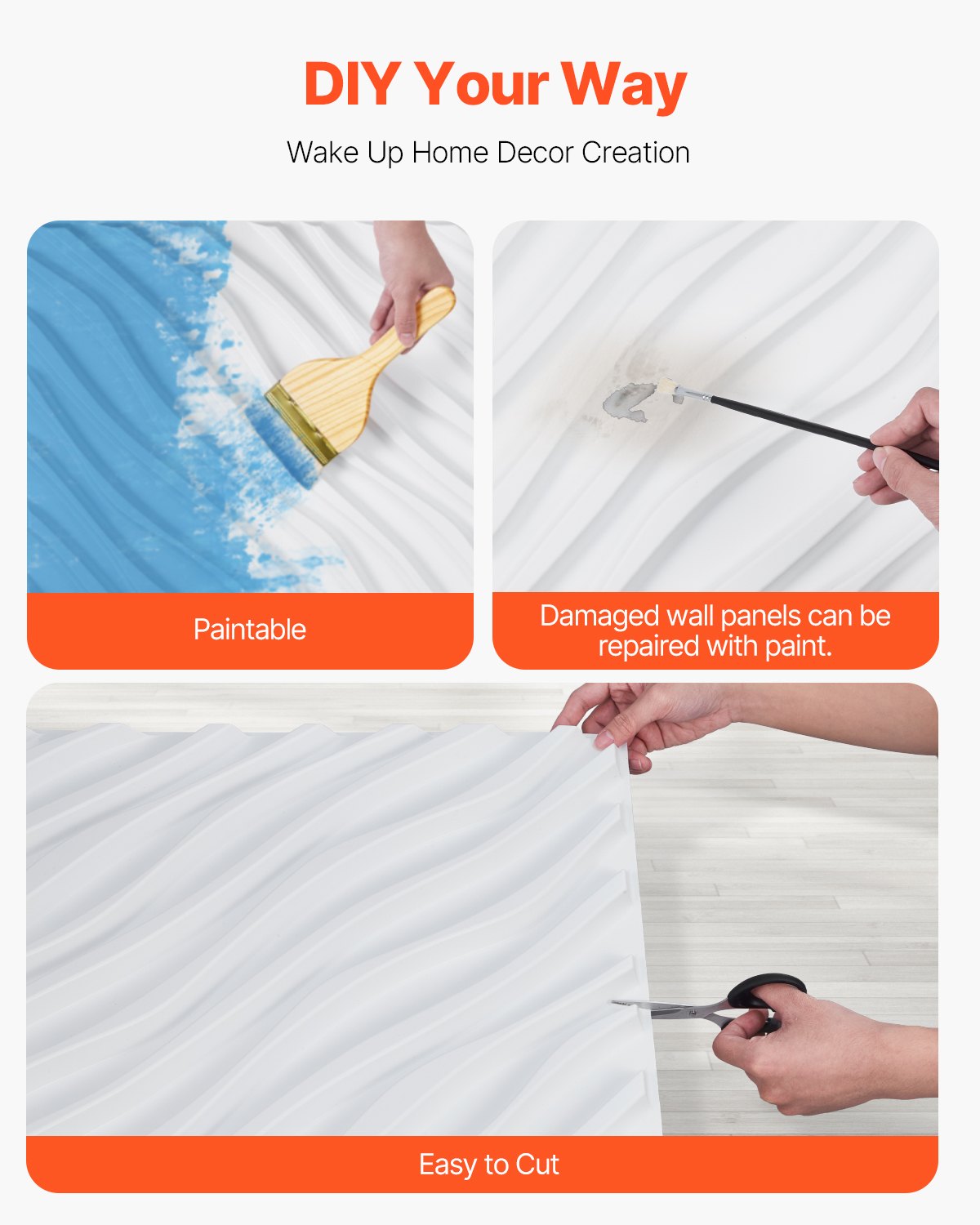 3D-väggpaneler, 12-pack 47 x 47 cm PVC modern konst minimalistisk vågformad väggplatta, 32 kvm täckande accentväggpanel, heminredning för tak, sovrum, vardagsrum och spelrum, mattvit