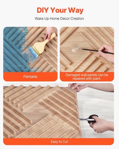 3D-väggpaneler, 12-pack 47 x 47 cm PVC modern konst minimalistisk saltplattor, 32 kvm täckande accentväggpanel, heminredning för tak, sovrum, vardagsrum och spelrum, ljus träfärg