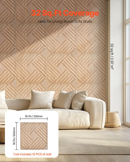 3D-väggpaneler, 12-pack 47 x 47 cm PVC modern konst minimalistisk saltplattor, 32 kvm täckande accentväggpanel, heminredning för tak, sovrum, vardagsrum och spelrum, ljus träfärg