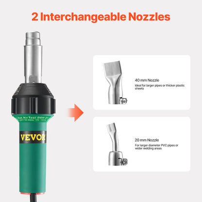 Varmluftssvets för plast, 1600W varmluftspistol, 122-1112℉ PVC TPO vinylvärmepistol svetsbrännare, plastsvetsningskit för tak med 2 munstycken, silikon- och kopparsvetsrulle för PP/PE/PVC-ark