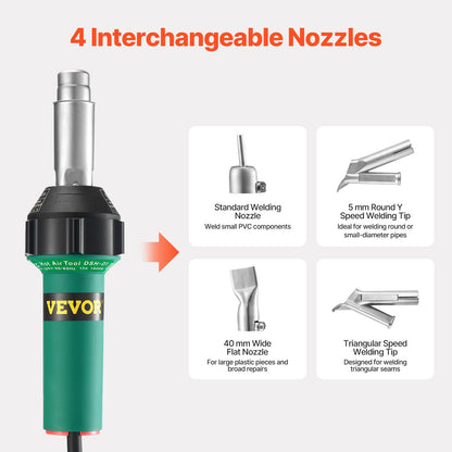 Varmluftssvets för plast, 1600W varmluftspistol, 122-1112℉ PVC TPO vinylvärmepistol svetsbrännare, svetssats för plasttak med 11 tillbehör - verktygslåda, munstycke, rulle, blad för PP/PE/PVC