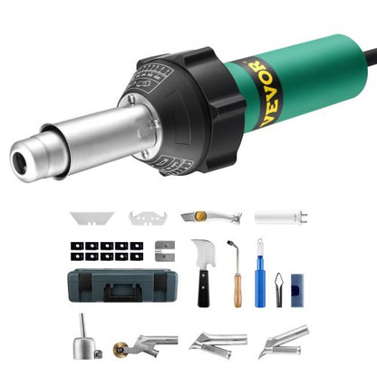 Hot Air Plastic Welder, 1600W Hot Air Torch Pistol, 122-1112℉ PVC TPO Vinyl Heat Gun Welding Torch, Plastic Roofing Welding Kit with 14 Accessories- Toolbox, Nozzle, Roller, Blades for PP/PE/PVC