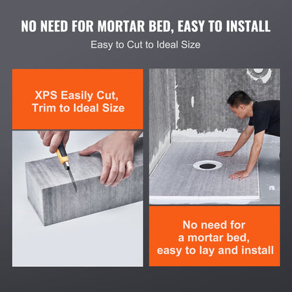 Duschkarkit, 1219x1524 mm duschkarkit med 50,8 mm PVC-centralfläns, vattentätt membran, galler i rostfritt stål och fogmassa, sluttande duschkar, passar för badrum