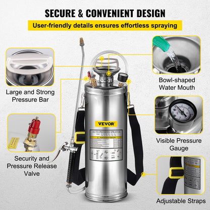 Rostfri stålspruta 10L hushållsträdgårds- och golvrengöringsspruta, lämplig för nuvarande behov inom industri, jordbruk, handel, medicin och andra industrier